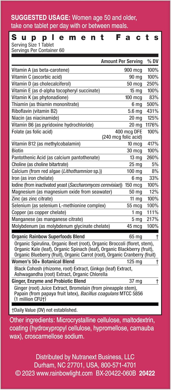 Rainbow Light Multivitamin for Women 50+, 50+ Multivitamin 60 Tablets