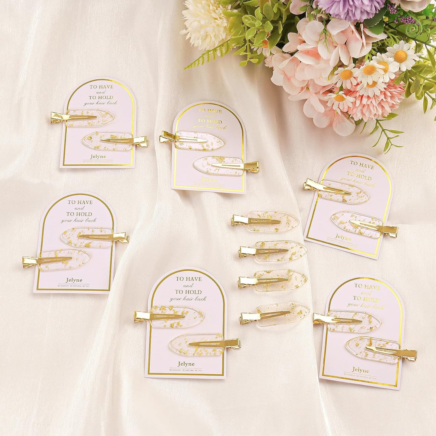 No Bend Hair Clips, 12Pcs/6cards Resin & Stainless Steel No Crease Hair Clips, Gold Glitter Bridesmaid Proposal Gift Hair Clip for Makeup Styling Hair accessories Hair Setting Clips for Bangs