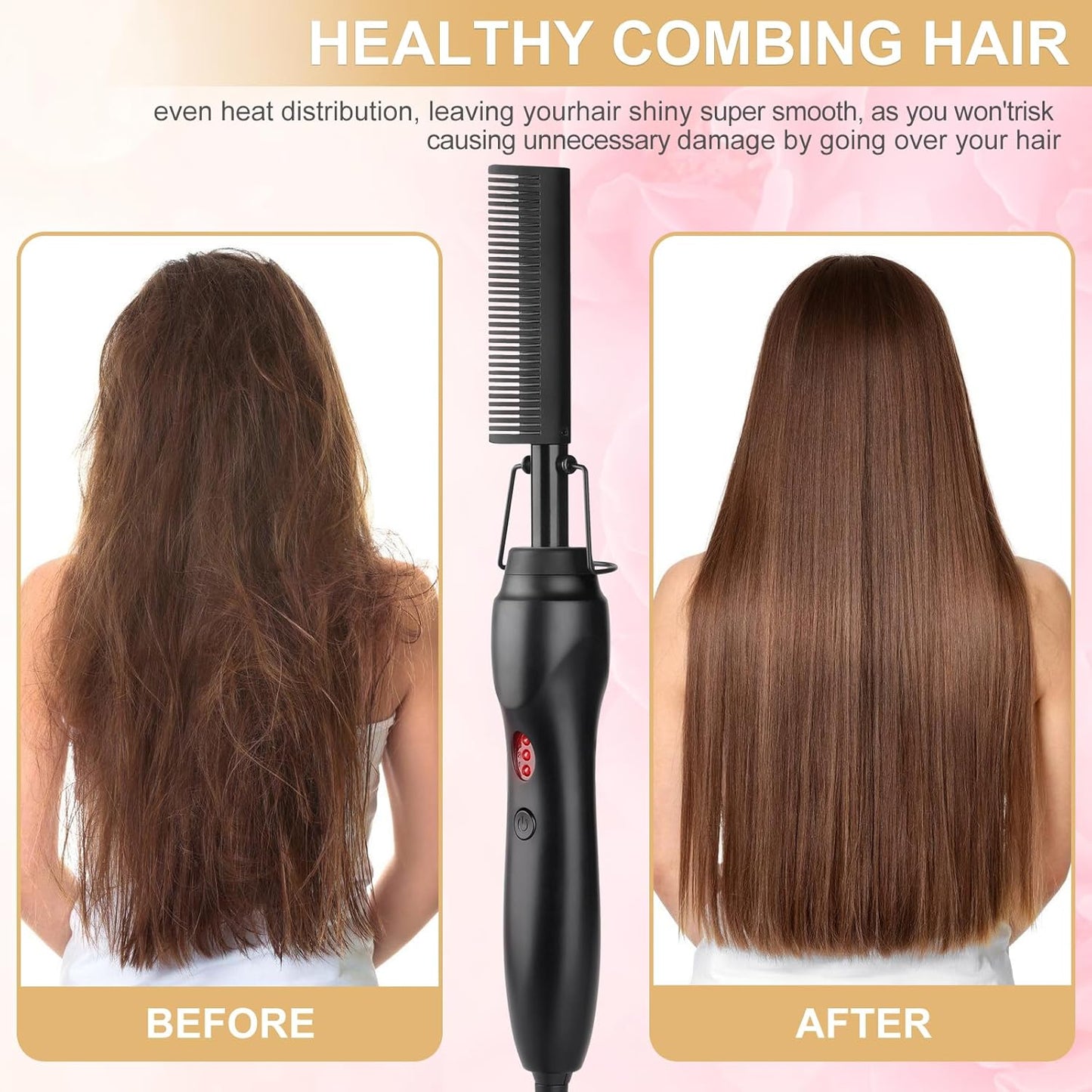 Electric Hot Comb Hair Straightener Heat Pressing Comb Curling Flat Iron Curler Hair Straightener Brush for Natural Black,Anti-Scald Beard Straightening Electric Press Comb (Black-3-Gear)