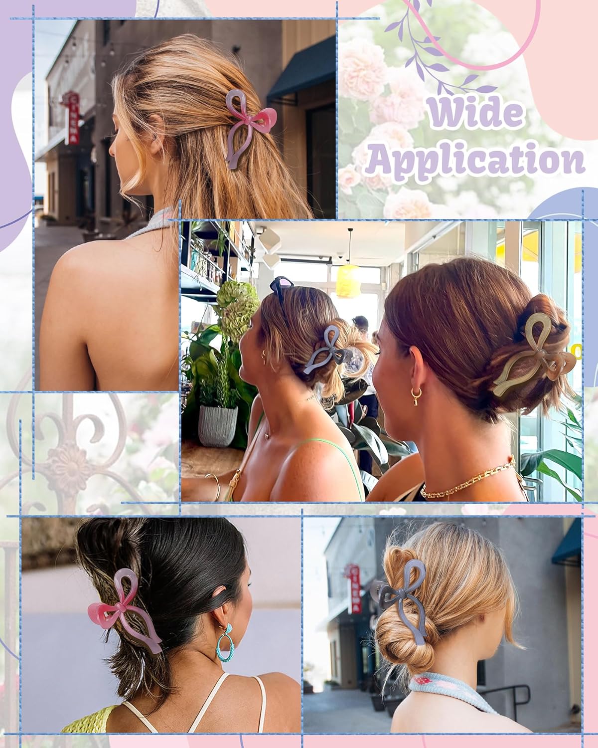 4 PCS Bow Hair Clips Bow Claw Clip for Women Nonslip Large Hair Claw Clips for Thin and Thick Hair Strong Hold Hair Bows (Light Brown+Light Pink+Khaki+Gray)