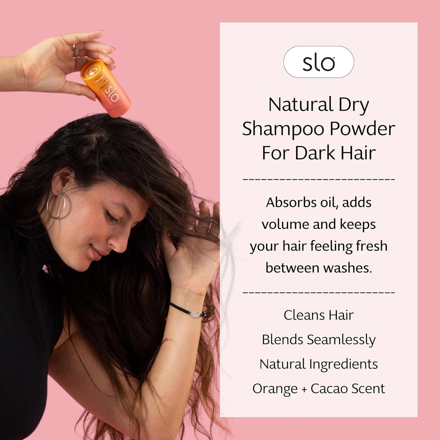 Slo | Natural Dry Shampoo Powder For Dark Hair - All Natural Ingredients, Vegan & Cruelty Free, Talc-Free Blend, Paper Packaging | Wild Orange + Cacao, (1.23oz/35g)