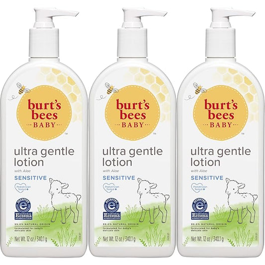 Burt's Bees Baby Ultra Gentle Lotion with Aloe for Sensitive Skin, Pediatrician Tested, 99% Natural Origin Baby Care, 12 Oz (Pack of 3)