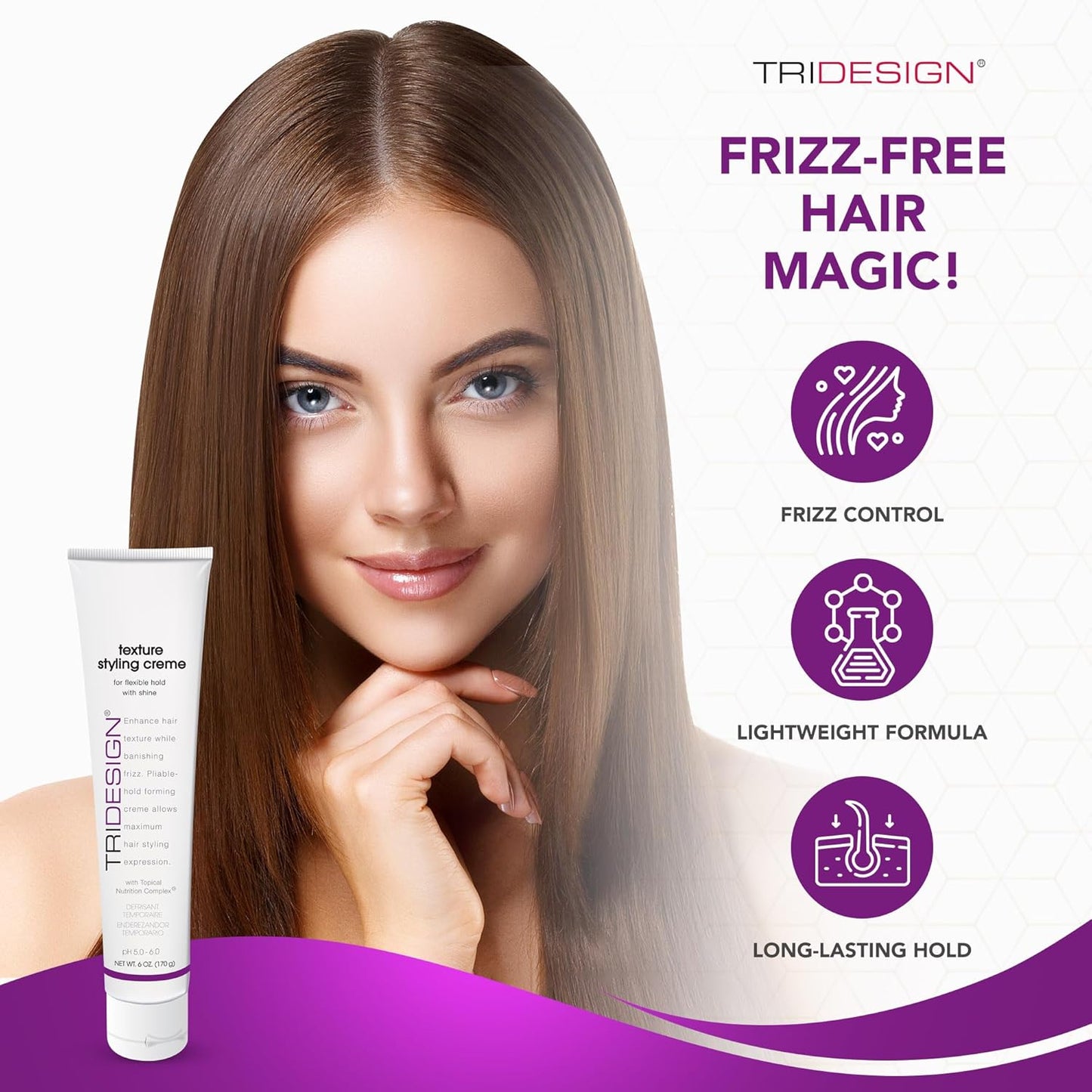 TRI Design Hair Care Texture Styling Creme – Versatile Hair Styling Cream for Smooth, Frizz-Free Hair – Hydrating Fiber Cream for Thick Hair, Curl Defining, and Maximum Styling Expression – 6 Fl Oz