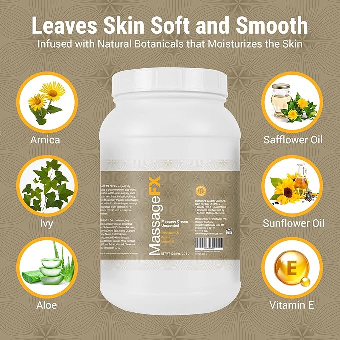 MASSAGE FX Unscented Massage Cream, 1 Gallon - Massage Creams for Massage Therapy - Physical Therapy Massage Cream - Deep Tissue Massage Cream Gallon - Infused with Arnica, Sunflower, & Vitamin E