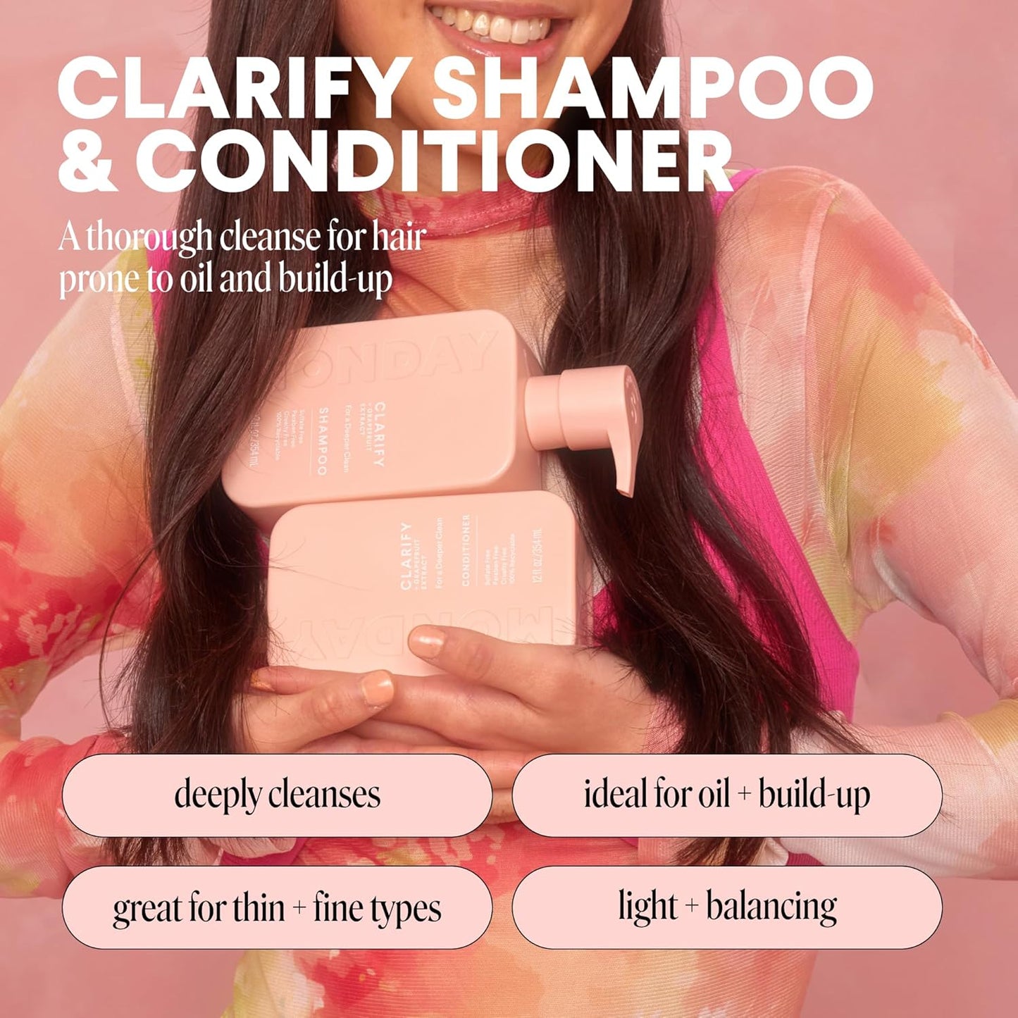 MONDAY HAIRCARE Clarify Shampoo and Conditioner Set 12 oz for Oily Hair Made with Grapefruit Extract, Coconut Oil, Shea Butter, Vitamin E and Pro-Vitamin B5