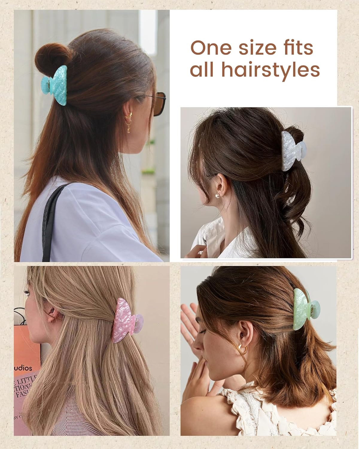 ACECHA 4 Pack Acrylic Hair Claw Clips for Women, 3.1" Shiny Nonslip Hair Grip Hairclips for Thin and Thick, Banana Barrettes Hair Clups Strong Hold Hair Accessories (White, Pink, Green, Light Green)