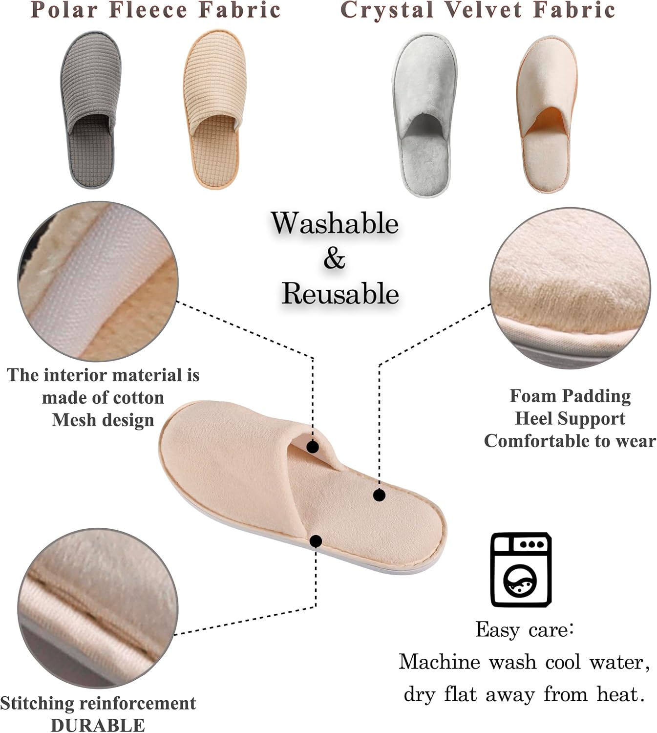 6-10 Pairs Spa Slippers, Non Slip Disposable Slippers For Guest, Washable Reusable, Which Can Be Used As Women Men, House, Indoor, Bathroom, Bedroom, Hotel, Bride Slippers