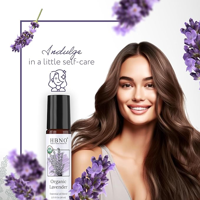 HBNO Organic Lavender Essential Oil Roll-On - 1/3 oz (10 ml) Travel Size - USDA Certified Organic Lavender and Mct Oils - Perfect for Traveling, Aromatherapy, Massage, perfumes, moisturizer