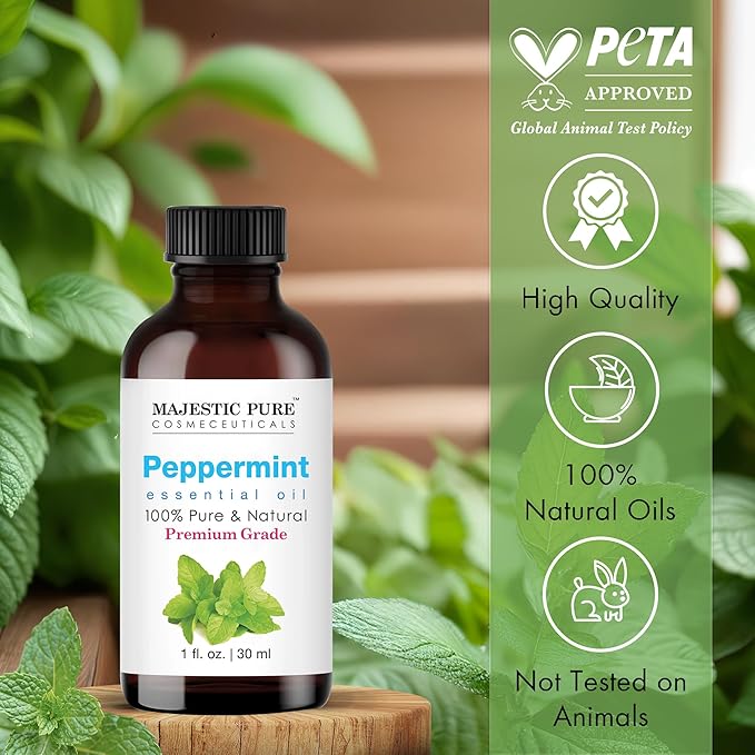 MAJESTIC PURE Peppermint Essential Oil | 100% Pure and Natural Peppermint Oil | Premium Grade Essential Oils for Hair Care, Home Diffusers, Skin, Aromatherapy, Massage and Humidifiers | 1 Fl Oz