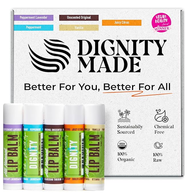 Fragrance Free Lip Balm w/Coconut Oil, Cocoa Butter & Essential Oils – Hydrating Lip Care Set - Vegan Lip Balm (Pack of 5 Lavender Peppermint, Juicy Citrus, Vanilla, Peppermint, Unscented)