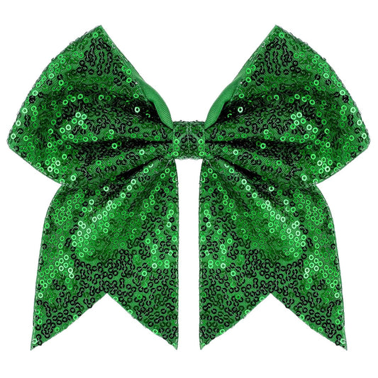 Large Glitter Cheer Bows Clips, Jumbo Big 7 Inch Cheerleading Sequin Hair Bow Hair Accessories for Teens Girls Football Sports Cheerleader Outfit Uniform (Green)