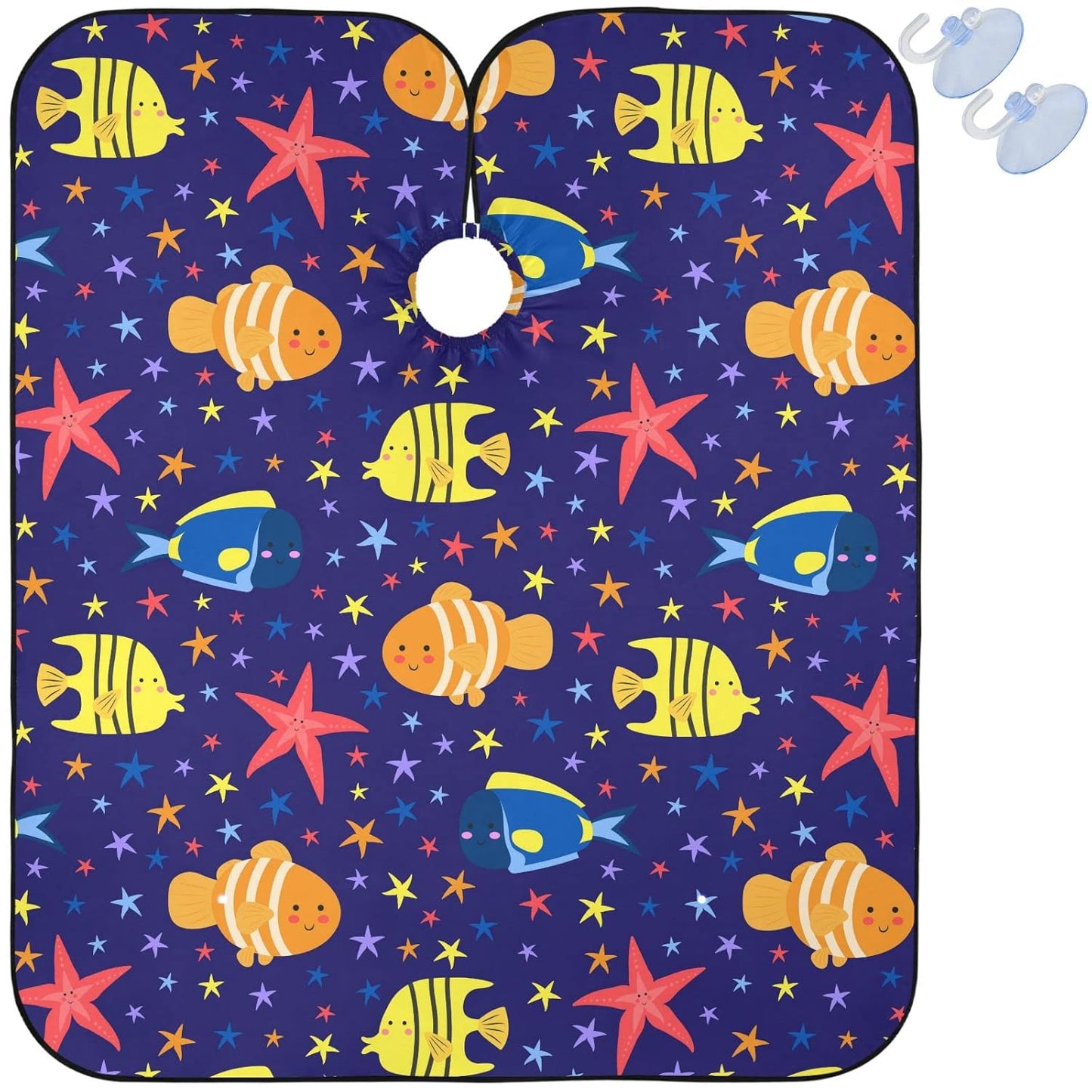 visesunny Barber Cape Sea Fish and Starfish Polyester Hair Cutting Salon Cape Apron Anti-Static Haircut Water-Resistant Shaving Cloth Beard Shaving Bib Hairdressing Cape