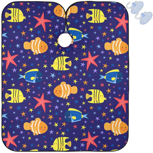 visesunny Barber Cape Sea Fish and Starfish Polyester Hair Cutting Salon Cape Apron Anti-Static Haircut Water-Resistant Shaving Cloth Beard Shaving Bib Hairdressing Cape