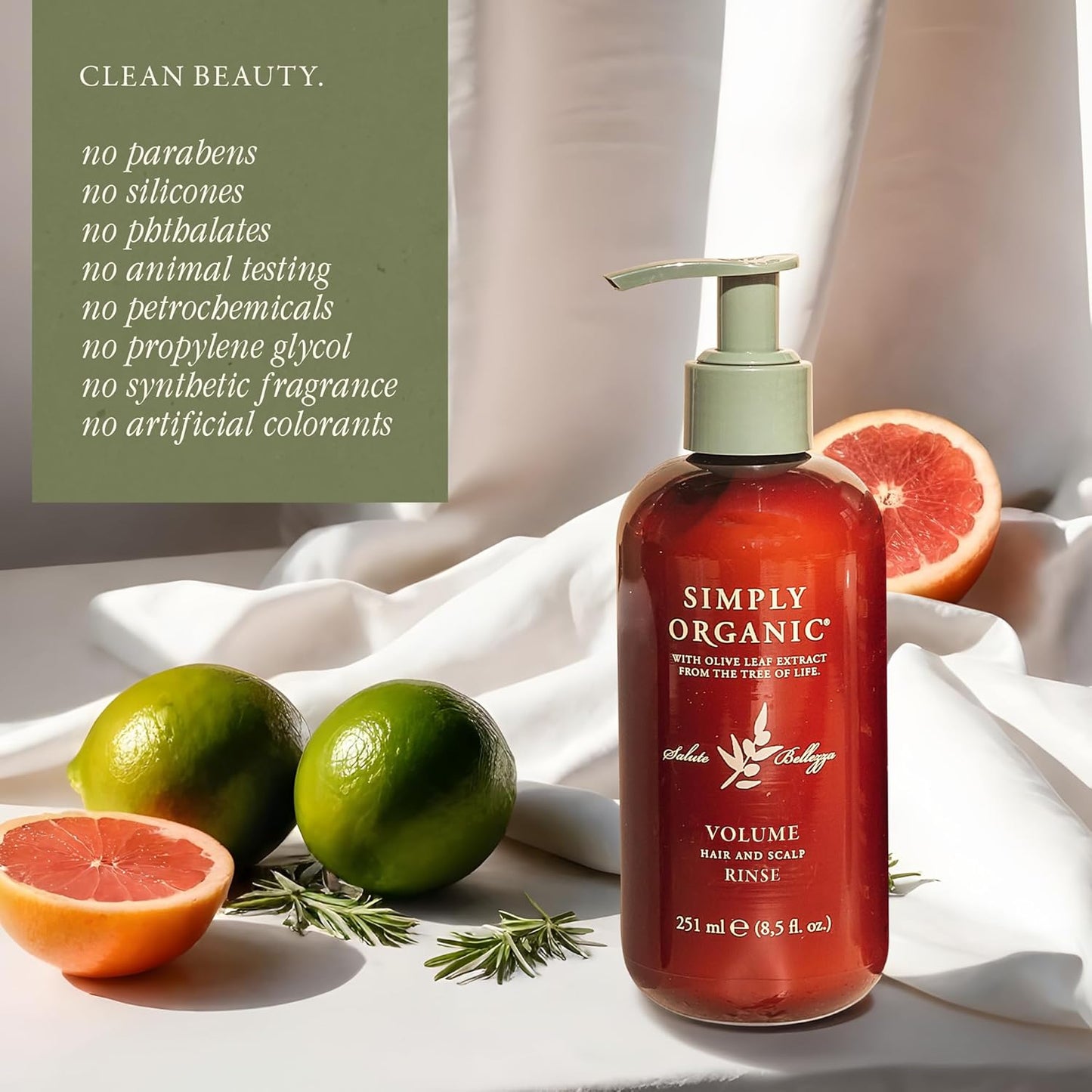 SIMPLY ORGANIC Thinning Hair Volumizing Deep Conditioner Scalp Rinse, Made in Italy, All Natural Cruelty Free Hair Care for Women & Men, Lavender, Mint, Olive Leaf Extract, 251ml/8.5floz, VOLUME