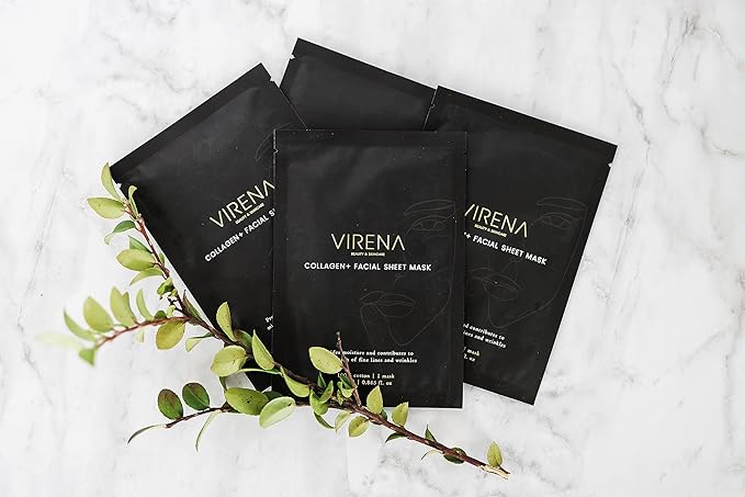 Collagen+ Facial Sheet Mask 5p, 100% Cotton, Hydrolysed Collagen, Hyalurnonic Acid, Vitamin C, Nourishes and Moisturizes Skin, Alcohol Free