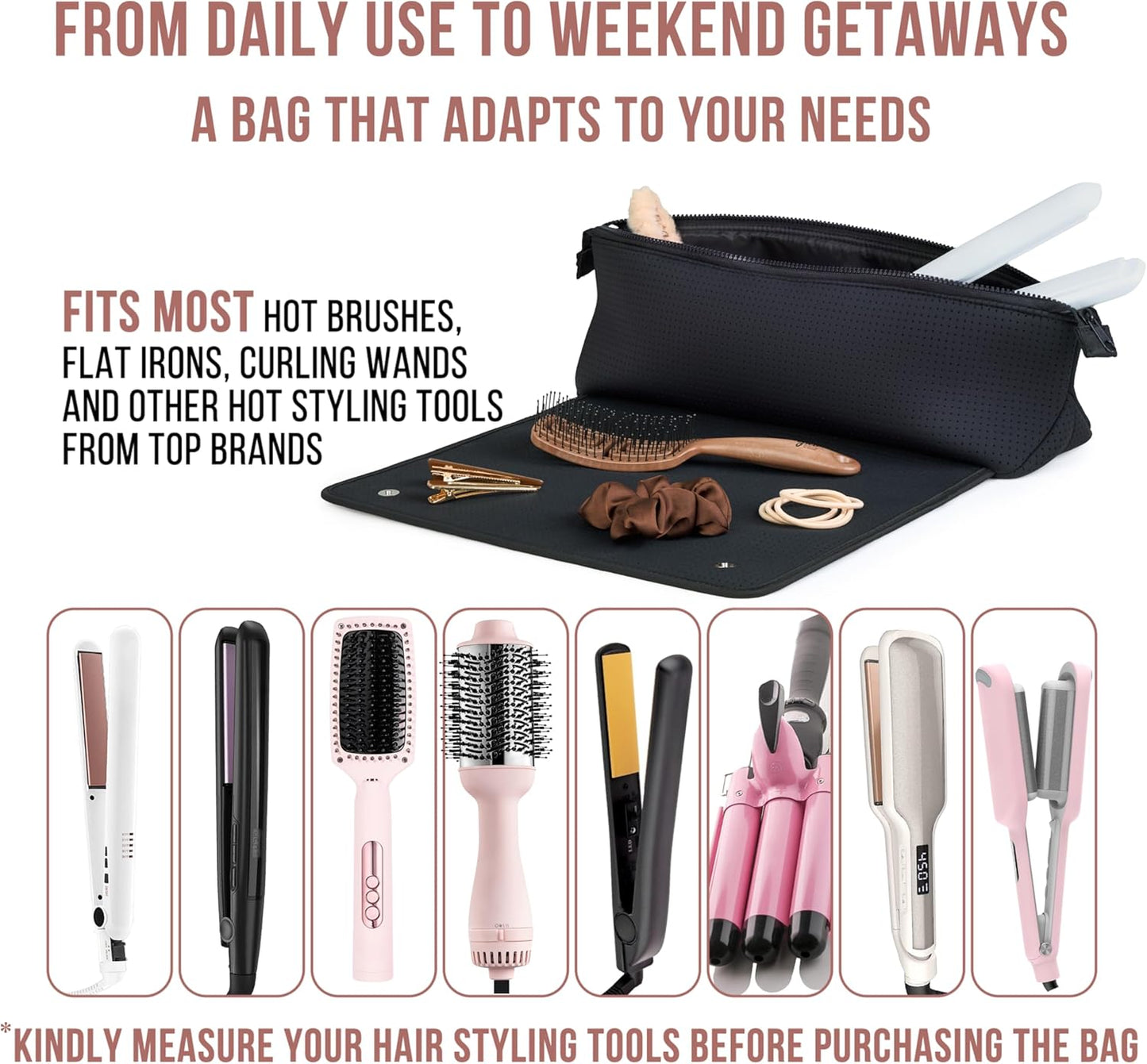 BAREFOOT CARIBOU Hair Tools Travel Bag and Heat Resistant Mat for Flat Irons, Straighteners, Curling Iron, and Haircare Accessories, 2-in-1 design, with Interior Pockets, Portable Organizer