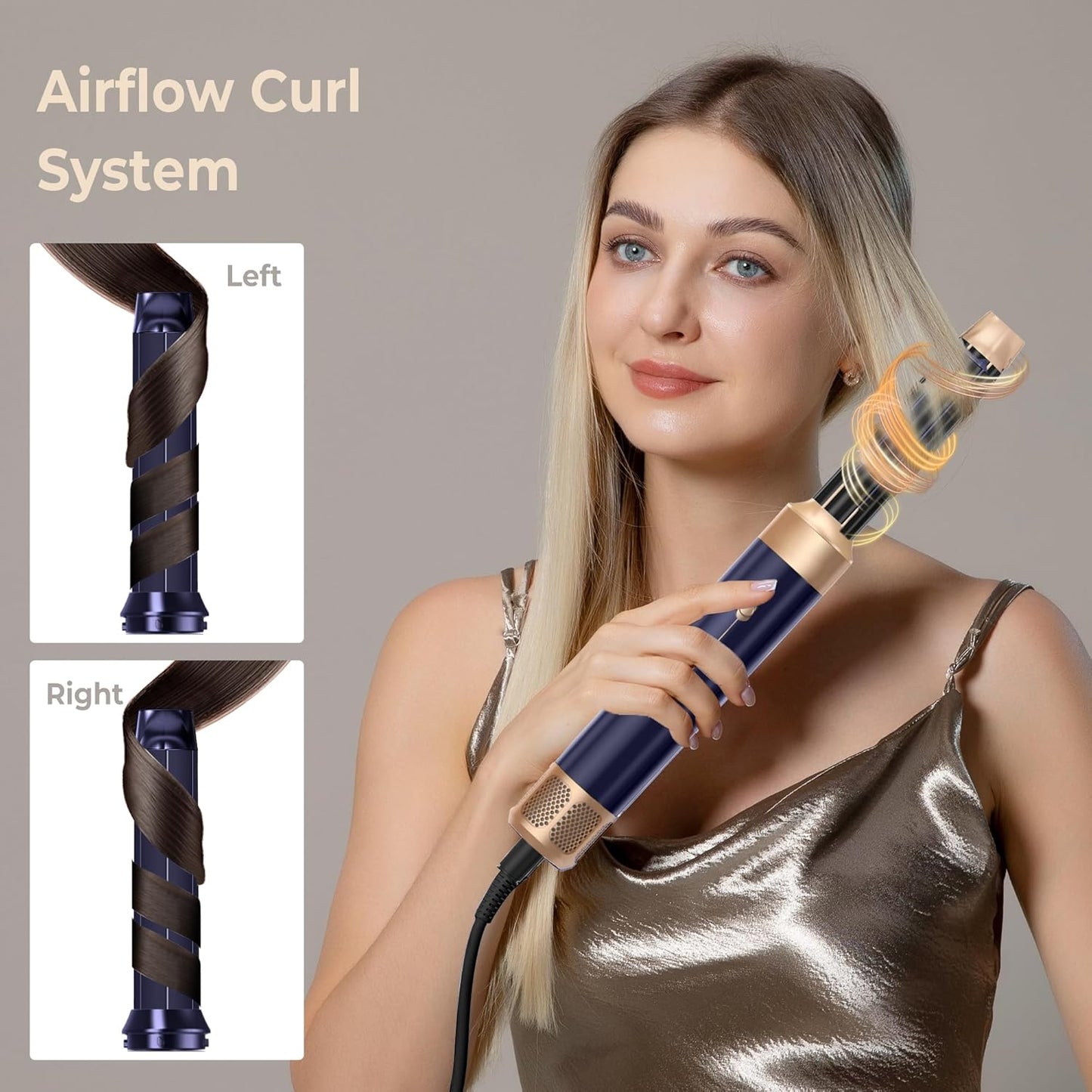 7 in ONE Hair Dryer Brush, Powerful Blow Dryer Brush with Air Curler for Hair, Brush Blow Dryer with Diffuser, Ionic Hot Air Brush Fast Dry, Volumize, Curls, Straight, Hair Styling Tools 100-120V