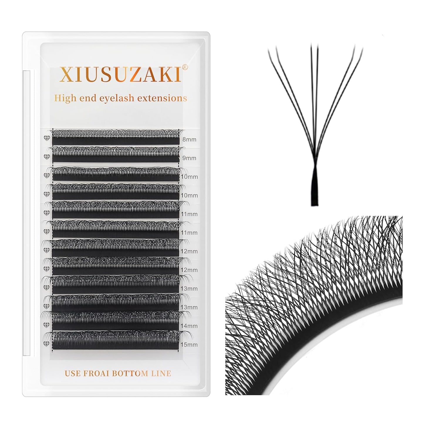 Lash Extensions Double Tips 3D Eyelash Extensions W Shape 0.07mm Thickness C Curl Mix 8-15mm Premade Fans Easy Fan Volume Matte Black Crisscross Eyelashes(W-3D-Double Tips-0.07-C,8-15mm Mix)