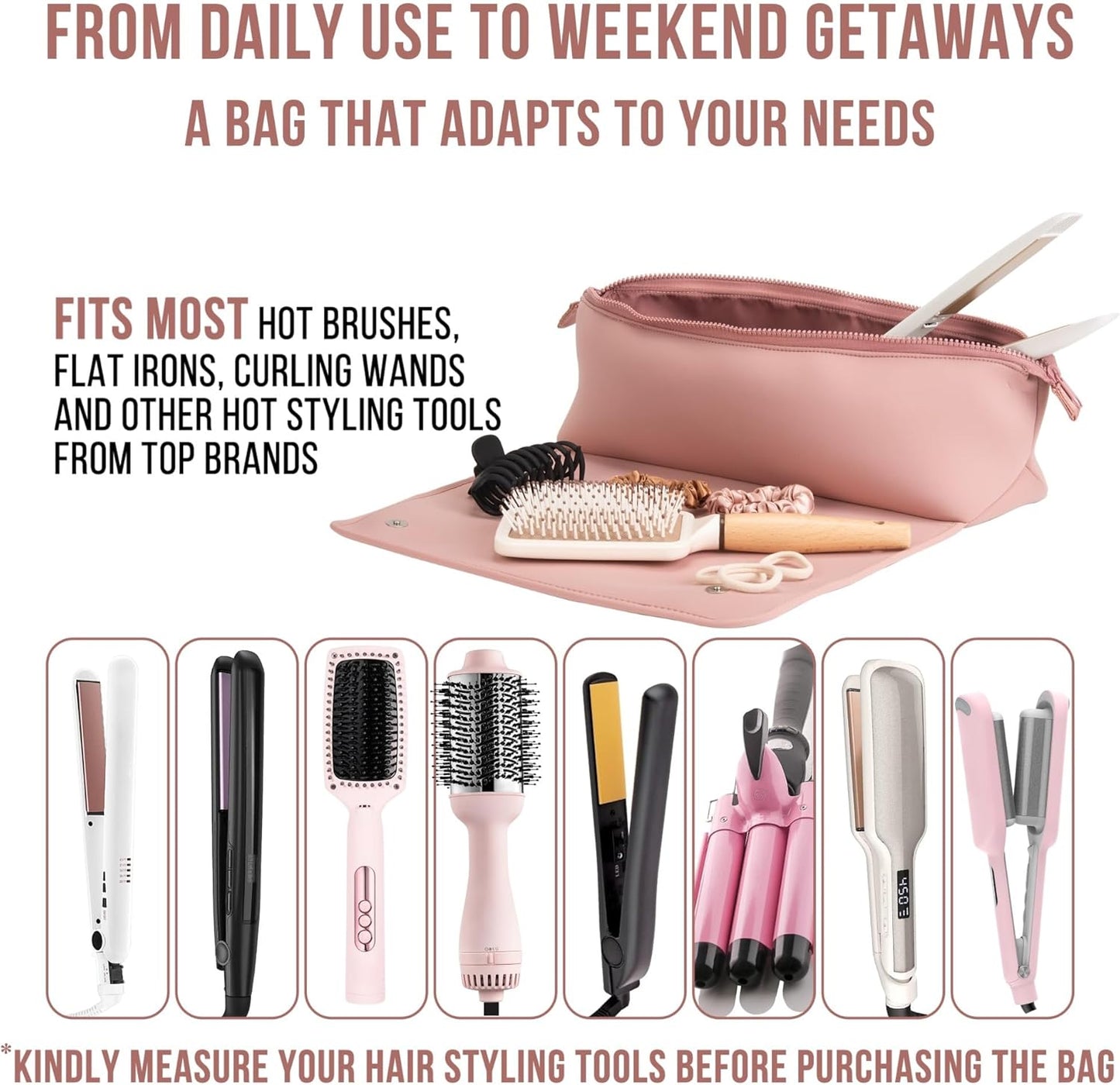 BAREFOOT CARIBOU Hair Tools Travel Bag and Heat Resistant Mat for Flat Irons, Straighteners, Curling Iron, and Haircare Accessories, 2-in-1 design, with Interior Pockets, Portable Organizer