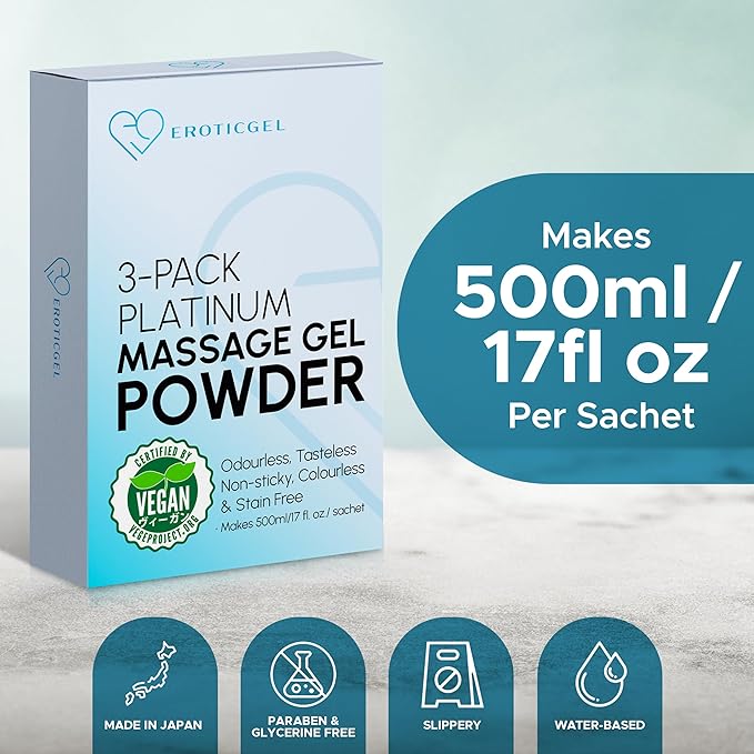 Premium Massage Gel Powder (Pack of 3) | 5g Travel Sachet Makes 500ml/ 16.9 fl oz | Made in Japan | Paraben & Glycerine Free