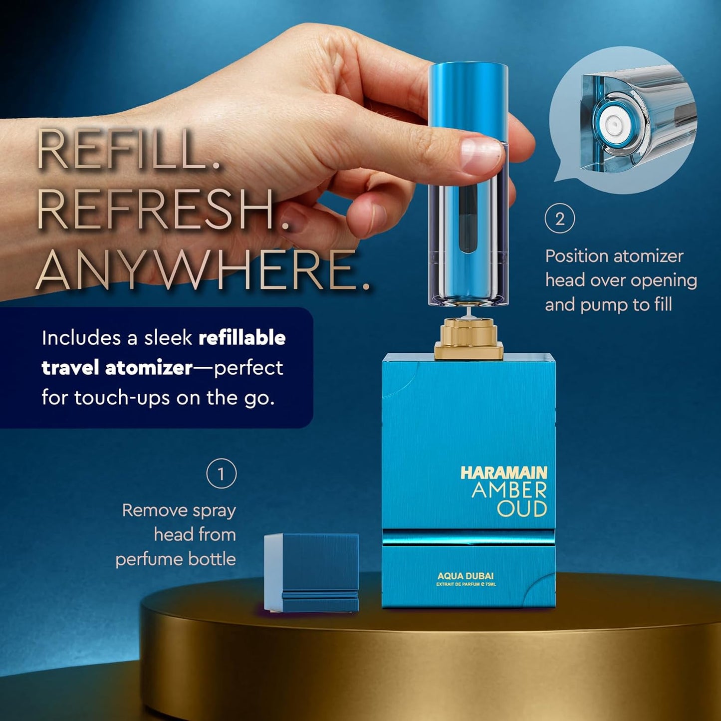 Al Haramain Amber Oud Eau de Parfum – Aqua Dubai – Oud Cologne with Atomizer – Men's Perfume for Men: Bergamot, Green Notes, Mandarin, Melon, Pineapple, Amber, Vanilla, Musk, Mens Fragrances (2.5 oz)