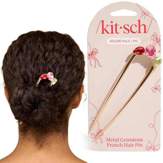 Kitsch French Hair Pin for Women – Gold Hair Accessories with Gemstone Accents, Lightweight Metal Hair Stick for Effortless Updos, Twists & Buns | Ideal Gifts for Women