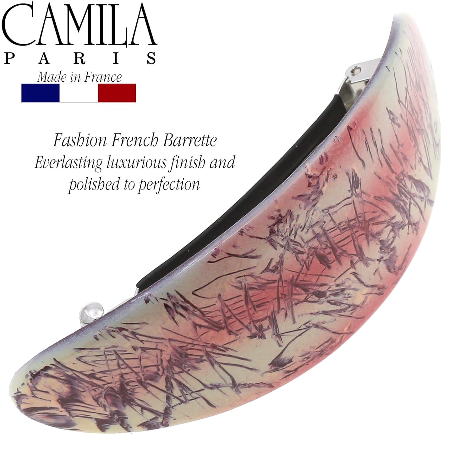 Camila Paris CP3324 French Hair Barrette Oval For Thick Curly Wavy Long Hair, Strong Hold Grip Hair Clips for Women, No Slip Rubberized Metal Clasp, Styling Girls Hair Accessories, Made in France