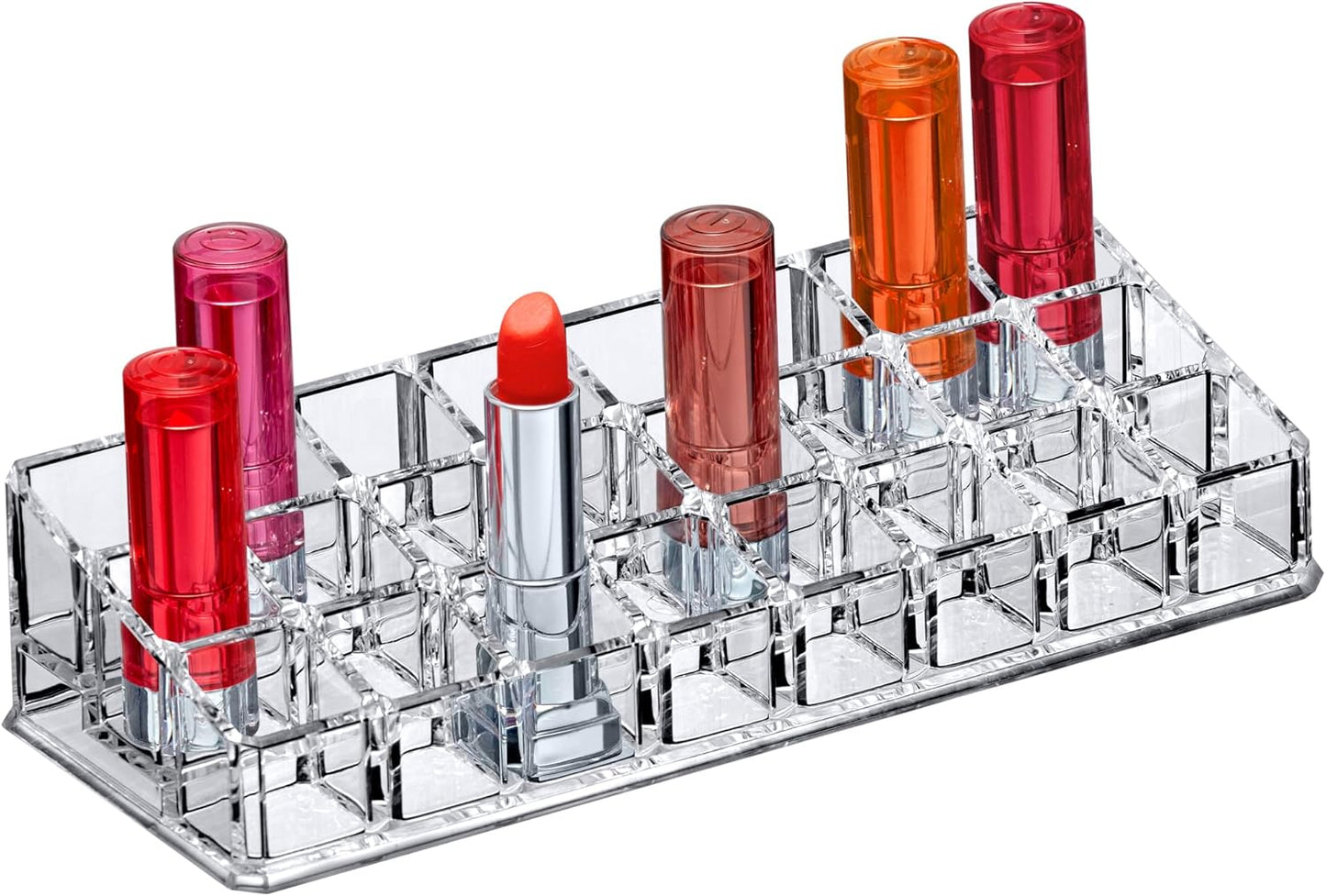 Amazing Abby - Glamour - 24-Slot Acrylic Lipstick Organizer, Lipstick Holder, Lip Gloss Holder, Cosmetic Storage Display, Perfect Storage Solution for Drawer and Vanity (Slot Size: 0.9" x 0.9")