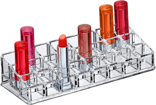 Amazing Abby - Glamour - 24-Slot Acrylic Lipstick Organizer, Lipstick Holder, Lip Gloss Holder, Cosmetic Storage Display, Perfect Storage Solution for Drawer and Vanity (Slot Size: 0.9" x 0.9")