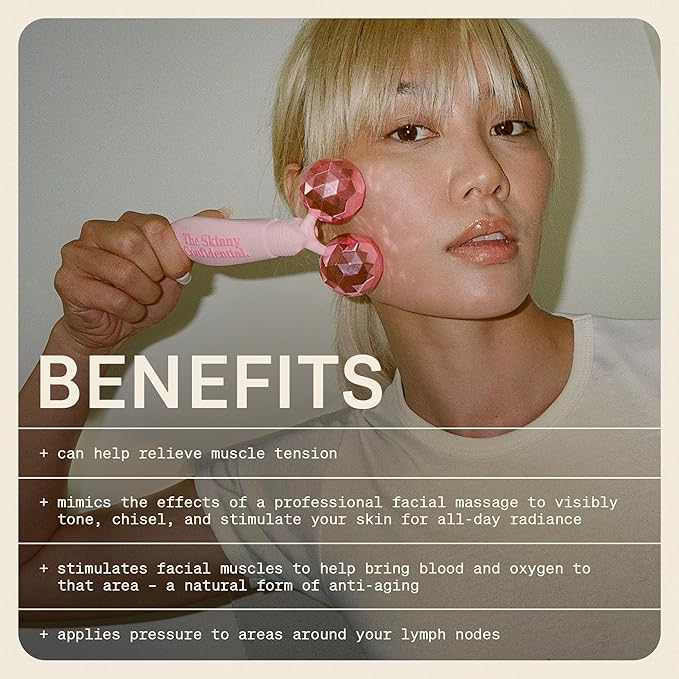 The Skinny Confidential Face Roller - Pink Balls Eye & Facial Roller Massager - Face Massage Tools Skincare for Wrinkles & Fine Lines, Sculpt, Contour, Tighten & De-Puff Skin