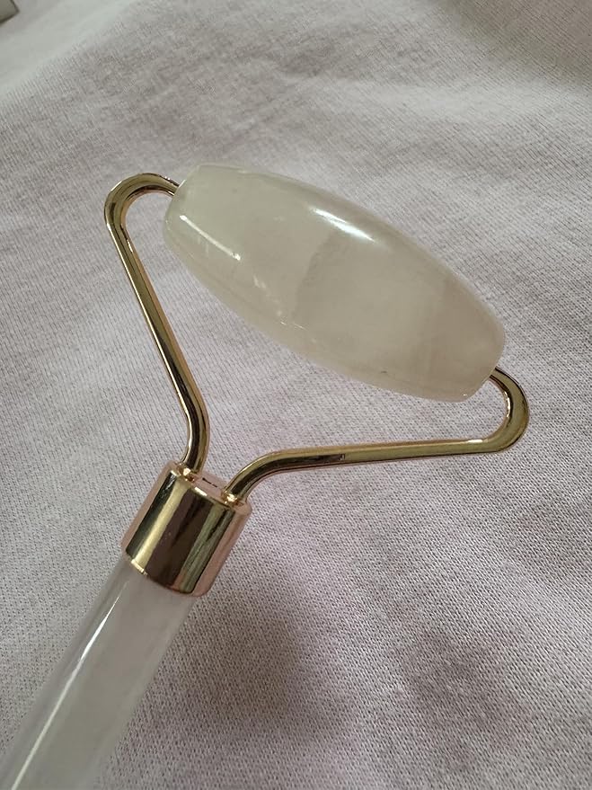 Natural Rose Pink Quartz Facial Massage Roller with Gua Sha