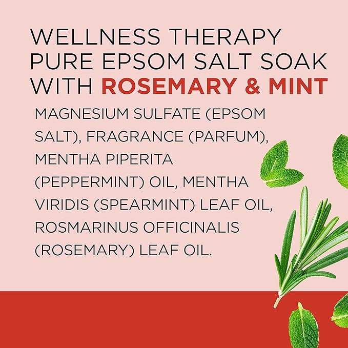 Dr Teal's Pure Epsom Salt Soak, Wellness Therapy with Rosemary & Mint, 3 lbs (Pack of 4)
