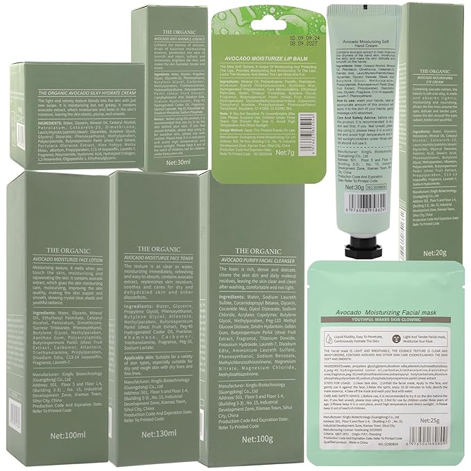 Avocado Skin Care Set, 13-In-1 Travel Skincare Kits for Hydrating & Soothing Skin, Daily Care Routine Kit with Avocado, Anti Aging Facial Kit for Women, Reduces Acne, Fine Lines & Wrinkles.