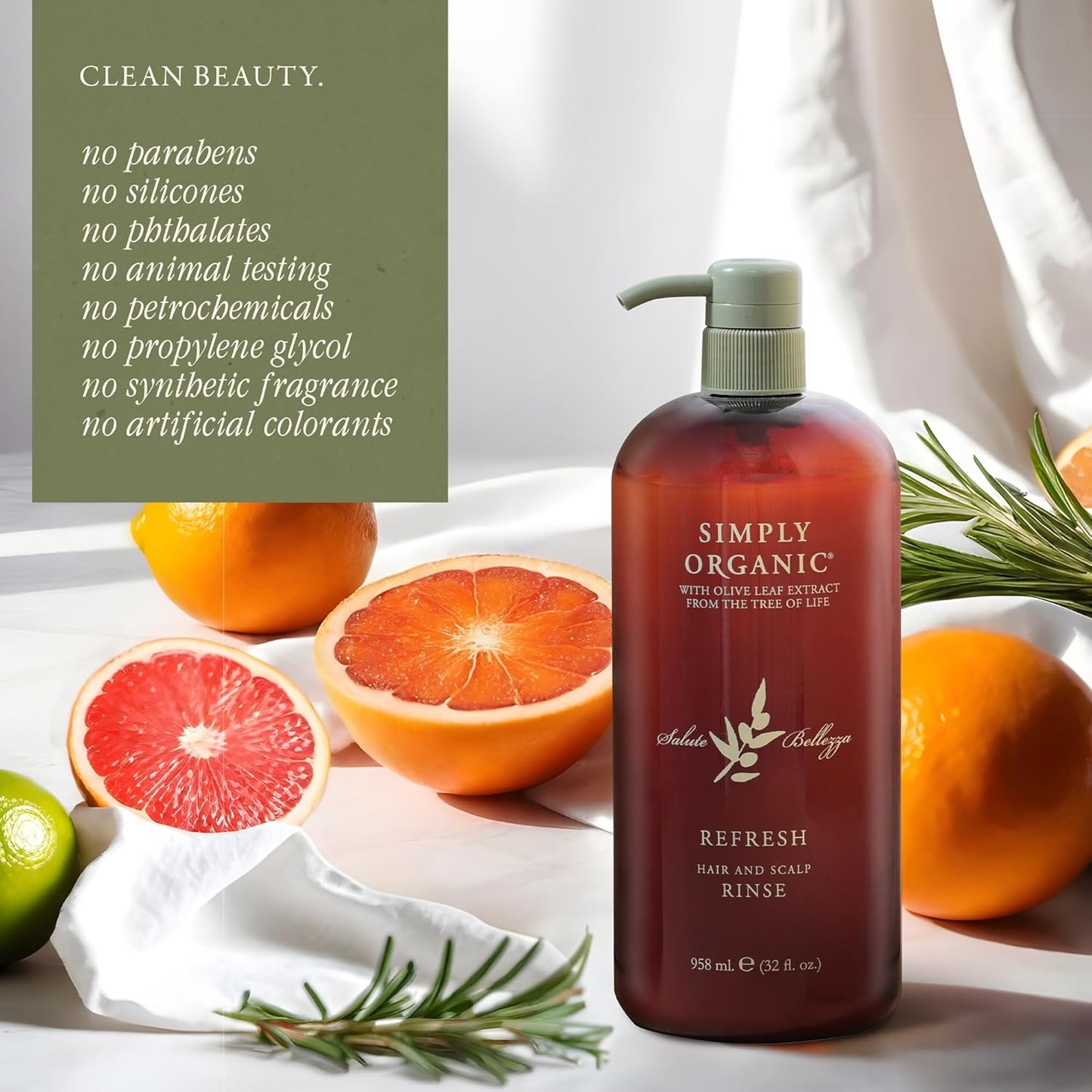 Hair Detox Clarifying Deep Conditioner Scalp Rinse, Made in Italy, All Natural Cruelty Free Hair Care for Women & Men, Rosemary, Sage & Olive Leaf Extract with Pump, 32 fl oz/958 ml, REFRESH