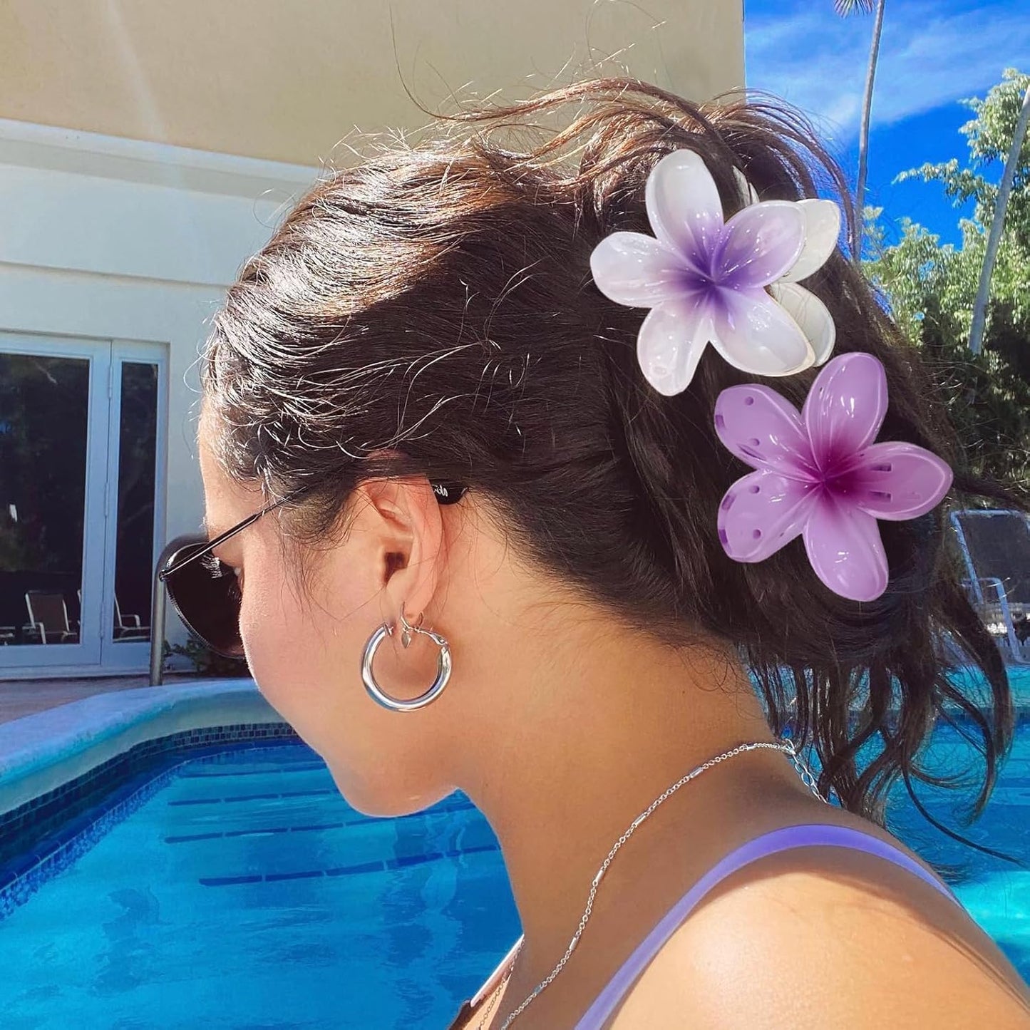 Flower Hair Claw Clips-4PCS Large Claw Clips for Thick/Thin Hair Claws,Strong Hold Nonslip Cute Hair Clips for Women Girls,Hawaiian Hair Accessories Holiday Gifts