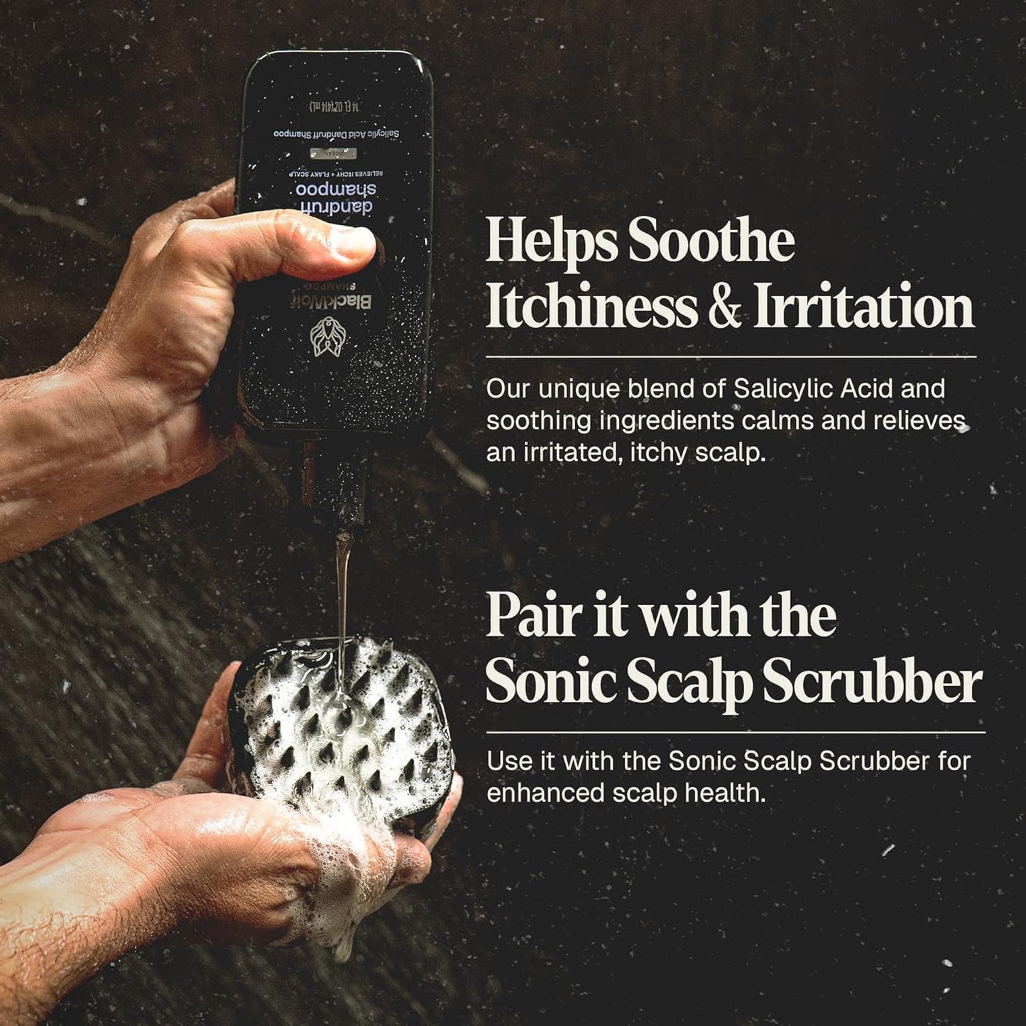 Black Wolf Anti-Dandruff Shampoo - Advanced Dandruff-Fighting & Itch Relief Formula with Salicylic Acid, Removes Buildup & Flakes - for Itchy Scalp - Thick & Rich Lather Cleanses Scalp - 14 oz