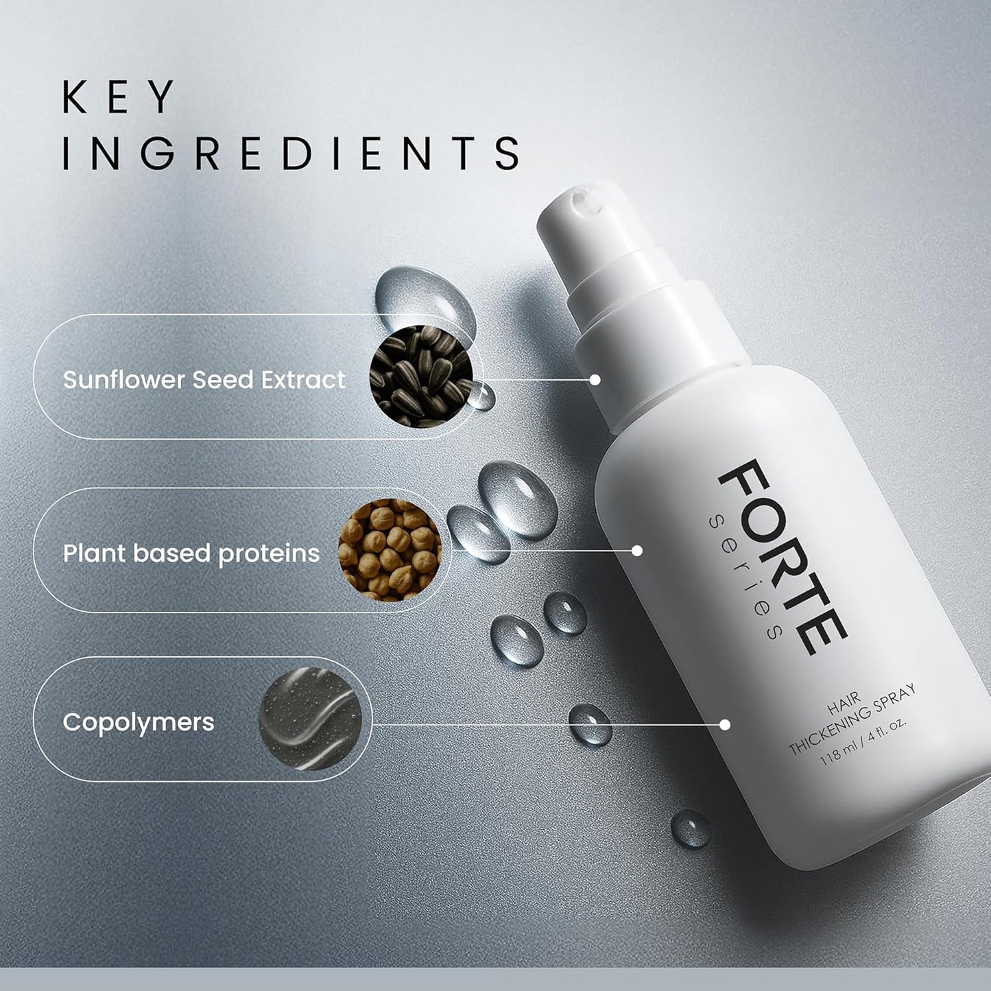 Hair Thickening Spray by Forte Series | Men's Hair Volume Spray | Hair Volumizer with Biotin Peptide Complex | Pre-Styler Hair Thickener, Volumizer, and Spray Texture Pump, (4 oz)