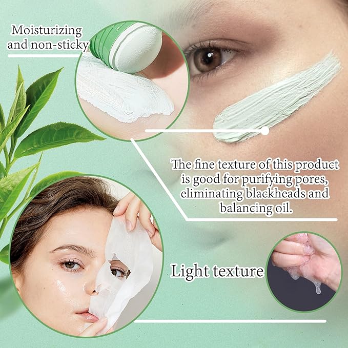 5PCS Green Tea Face Sheet Masks Set, 2PCS Oil Control Long Lasting Moisturizing Blackhead Remover Facial Mask Clay Stick, Deep Pore Cleansing Face Mask Skin Care for All Skin Types（7PCS）