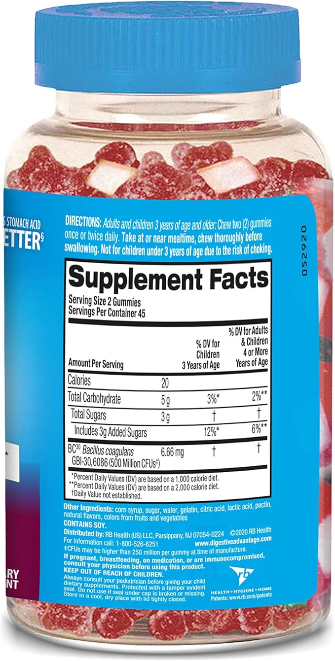 Digestive Advantage Probiotic Gummies for Digestive Health, Daily Probiotics for Women & Men, Support for Occasional Bloating, Minor Abdominal Discomfort & Gut Health, 2x90ct Bottles Superfruit