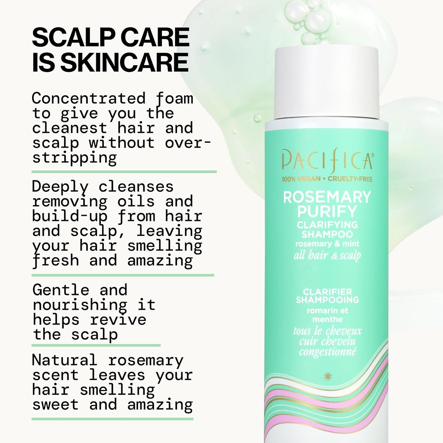 Pacifica Clarifying Shampoo – Rosemary Purify Invigorating Shampoo w/Soothing Mint for Detoxing Hair & Scalp Build-Up, Sulfate & Silicone Free - Vegan & Cruelty-Free Dermatologist Tested