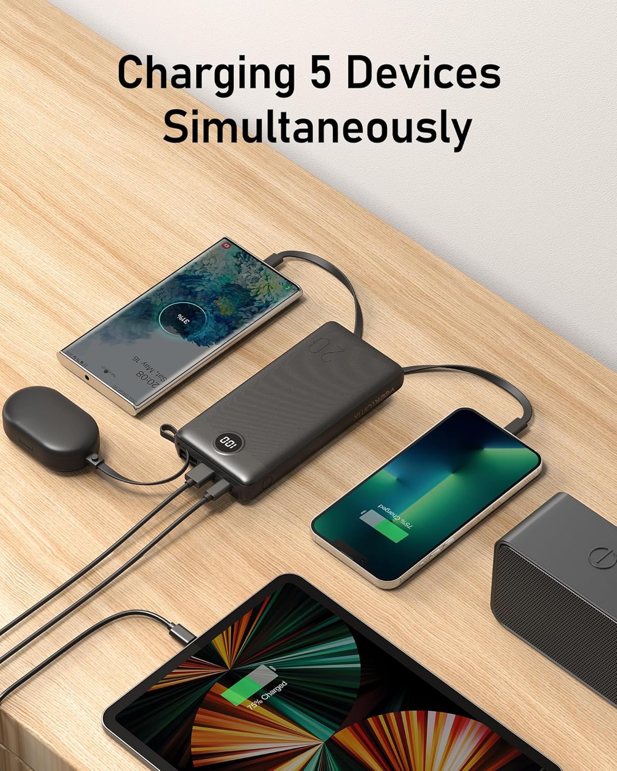 VEEKTOMX Portable Charger Built-in Cables, 20000mAh Power Bank for iPhone, Fast Charge USB C Battery Pack Travel Essentials Powerbank Compatible with iPhone 17/16/15/14, Samsung S25/24, Android, etc