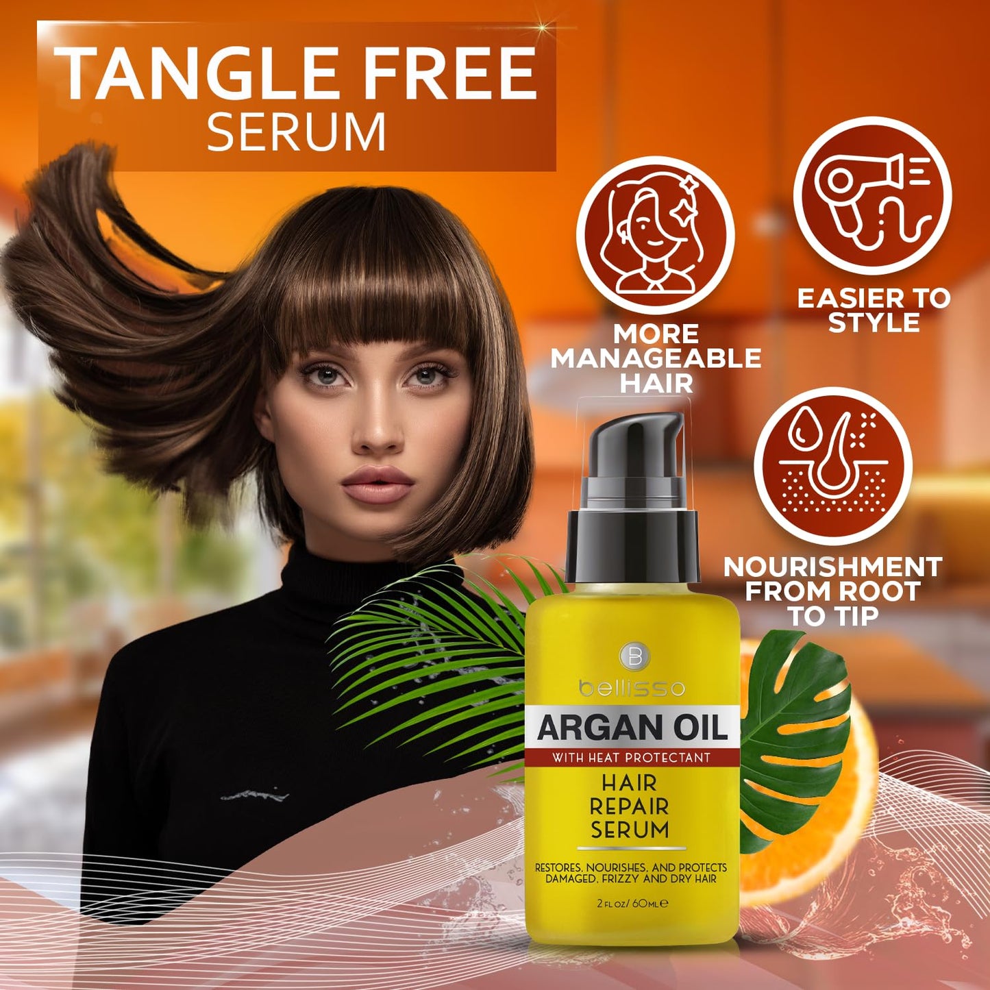 Moroccan Argan Oil Serum - Frizz Control Hair Care Products for Women - Moisturizer Treatment for Damaged, Frizzy, Dry, Curly and Straight Hair - Travel Size Hydration and Leave in Conditioner