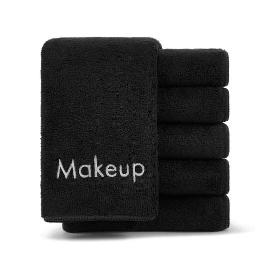 Arkwright Makeup Towels - Pack of 6 - Ultra Soft & Gentle Microfiber Coral Fleece Washcloth Face Make Up Remover, Reusuable Eraser Cloth Essentials for Hosts & Artists, 13 x 13 in, Black