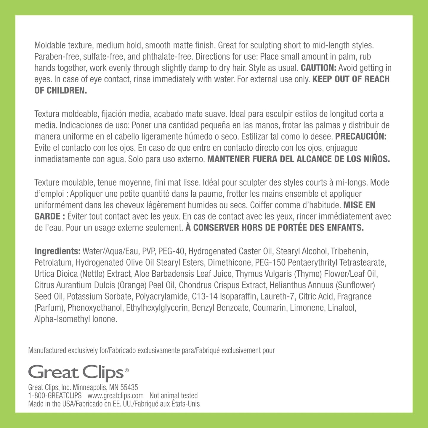 GREAT CLIPS LATITUDE Matte Texture Clay | Hair Gel for Men | Medium Hold + No Shine | 2oz