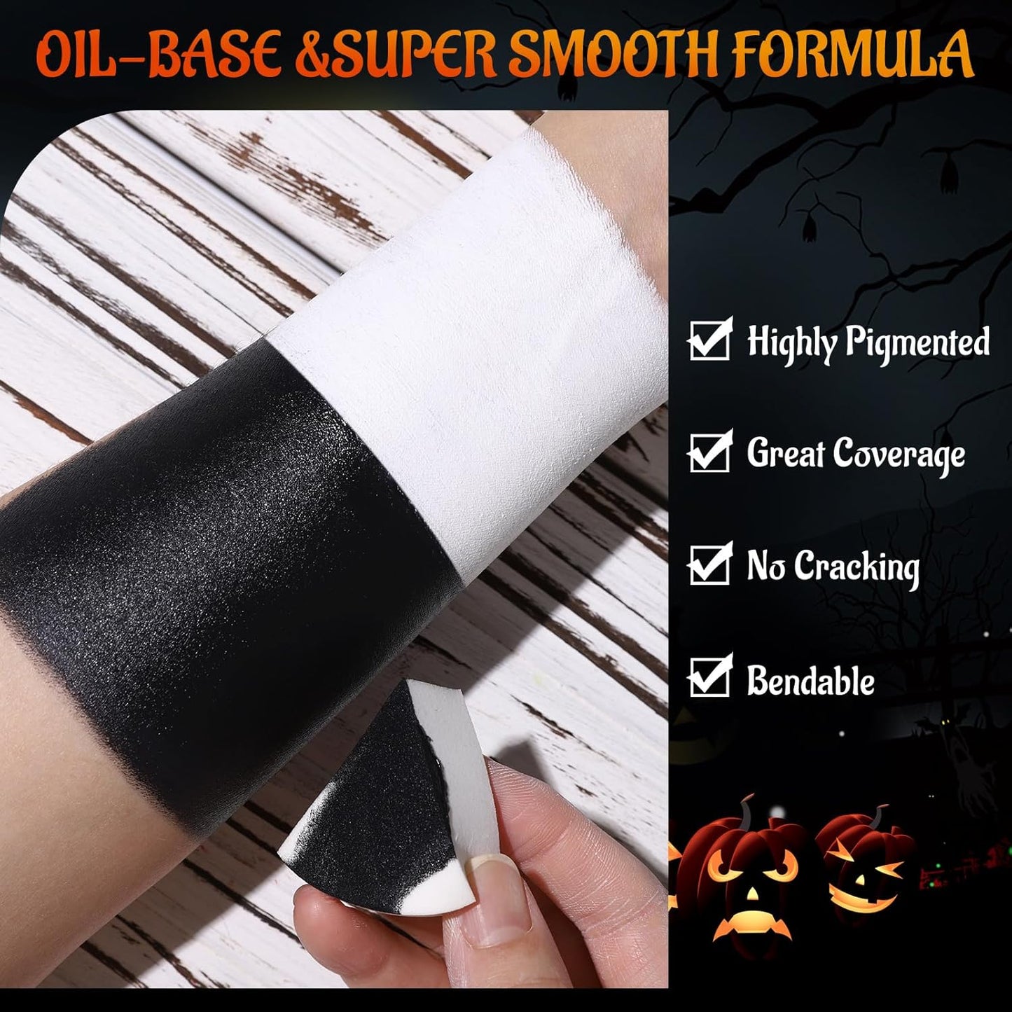 BOBISUKA Halloween Black and White Face Body Paint Set Oil Based Face Painting Kit for Adult Non Toxic Large Capacity Facepaint for Cosplay Clown Skeleton Vampire Special Effects Makeup