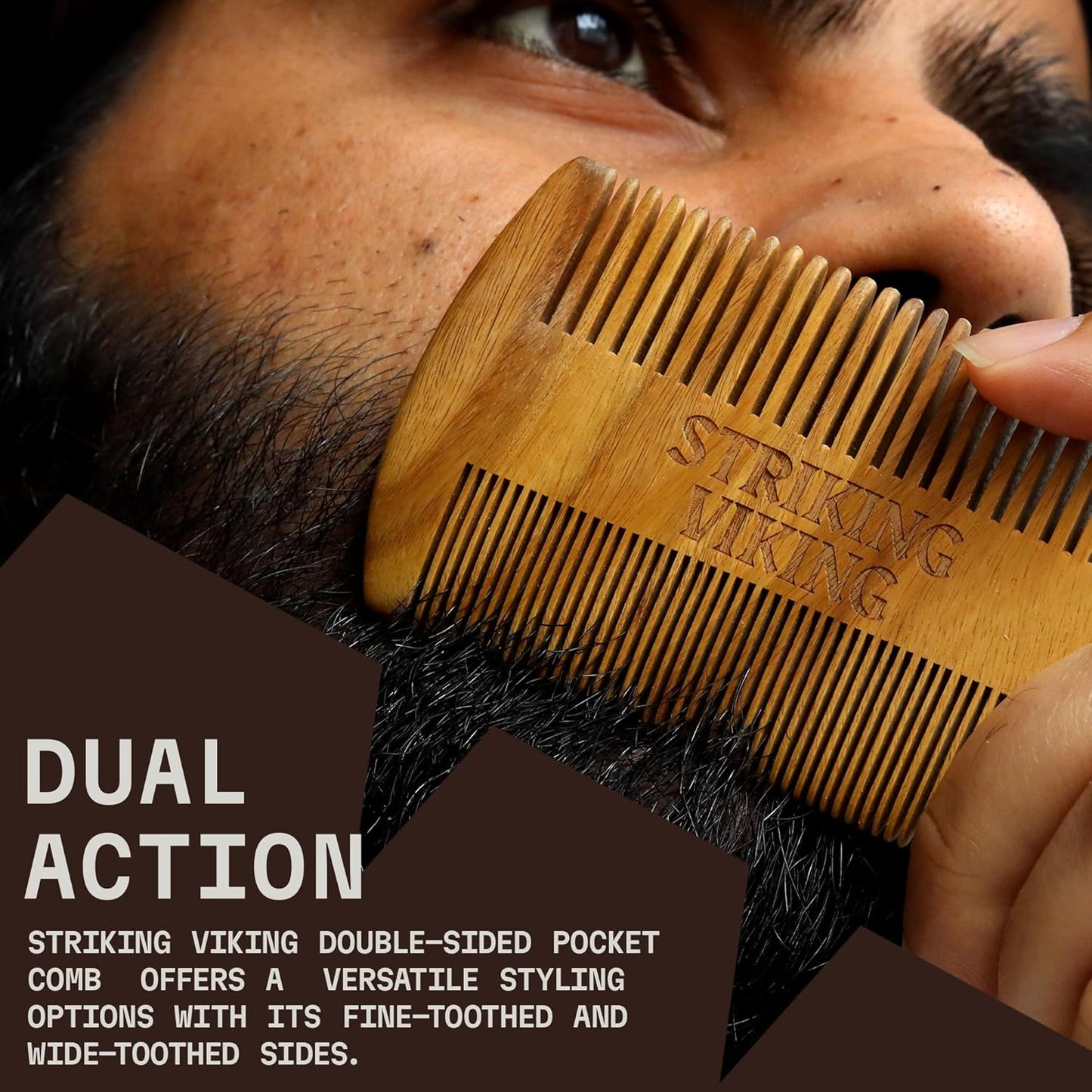 Striking Viking Sandalwood Beard and Mustache Comb Set - Pocket-Sized Wooden Comb with Fine and Coarse Teeth, Case Included - Perfect for Balms and Oils