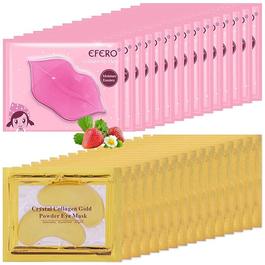 30 Pairs Lip Mask & Under Eye Mask, 24K Crystal Collagen Under Eye Patches for Puffy Eyes, Reducing Fine Lines & Dark Circle, Collagen Lip Mask Sheet Effectively Nourishes the Lip & Eye Skin