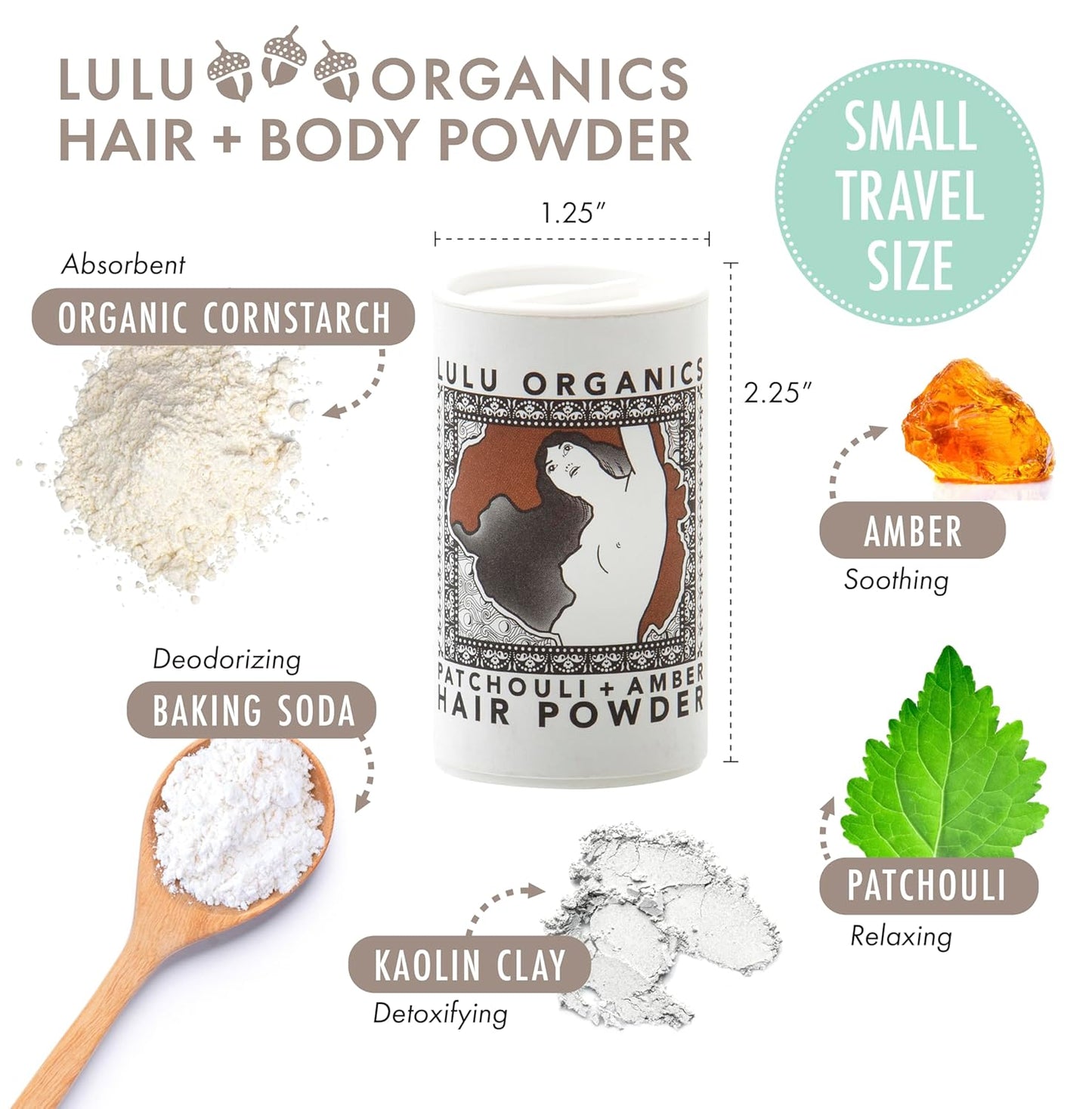 Dry Shampoo Powder for Dark, Blonde and Oily Hair, All Natural Body Powder for Women and Men, Paraben & Talc free No White Cast Synthetic Fragrance, Travel Size, Patchouli and Amber -1oz