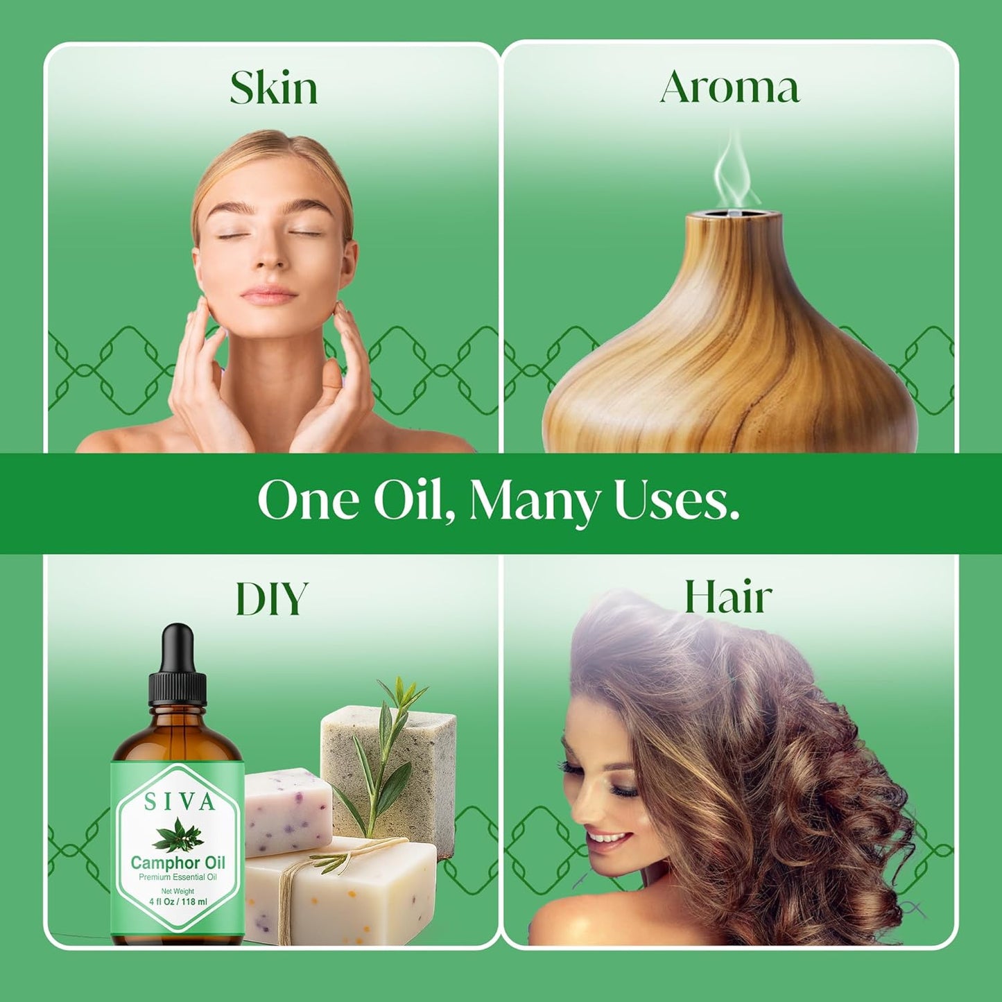 Siva Camphor Essential Oil - 4 Fl Oz – 100% Natural Camphor Oil - for Diffuser, Face, Skin Care, Aromatherapy, Hair Care, Scalp and Body Massage - with Dropper