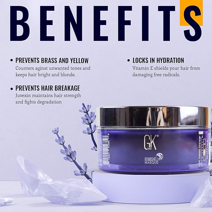 GK HAIR Global Keratin Ultra Blonde Bombshell Masque (7.05 Fl Oz/200 g) Semi-Permanent Long Lasting Hair Toning Color Pigments Moisturizing Styling and Coloring Mask for All Hair Types